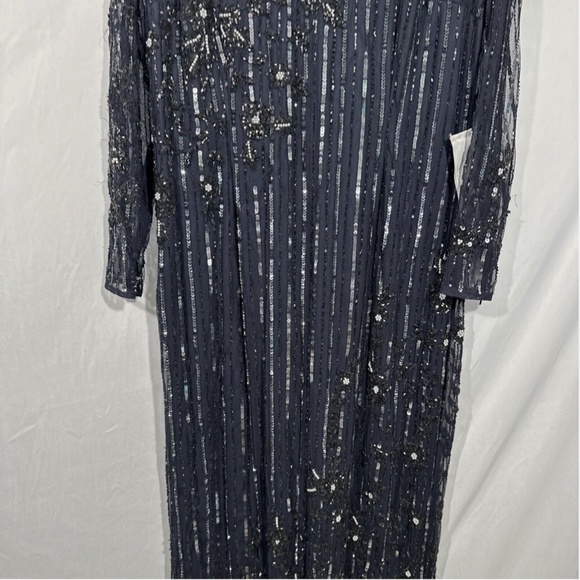 NWT $598 Mac Duggal [ 16 ] Embellished High Neck Long Sleeve Gown Blue‎ - Picture 10 of 15
